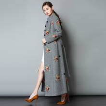Casaco largo de lana para mujer, abrigo de talla grande con cuello mandarín bordado Floral, Abrigos KJ181 s 2024 - compra barato