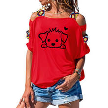 Camiseta divertida de perro Cartoo para mujer, camisetas holgadas de algodón de manga corta para mujer, camisetas caladas con hombros descubiertos 2024 - compra barato