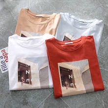Camisa de verão solta gola redonda, de alta qualidade, impressão chique, casual, camiseta baixa, camiseta feminina, blusas 2024 - compre barato
