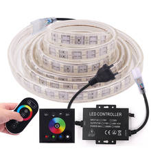 220V RGB LED Strip Light Wall Touch RF Remote Dual Control Flexible LED Tape Ribbon SMD5050 120Led Double Row Waterproof String 2024 - buy cheap