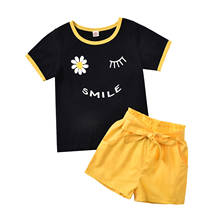 Conjuntos de ropa para niños y niñas, conjunto de 2 piezas a la moda de verano con estampado de letras y flores, Tops y pantalones cortos, novedad de 2021 2024 - compra barato