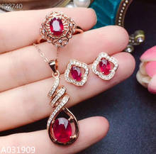 KJJEAXCMY boutique jewelry 925 sterling silver inlaid Natural ruby Ring Necklace Earring Suit Support Detection fashion 2024 - buy cheap