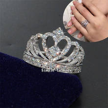 Anel de diamante queen com coroa, joia em prata esterlina 925 real, luxo, aliança de casamento, para mulheres, acessório para festa de noivado 2024 - compre barato