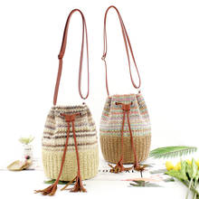 Beach Solid String Mini Bucket Bags Summer Knitting Straw Shoulder Handbag Fashion Casual Women Tassel Drawstring Crossbody Bag 2024 - buy cheap