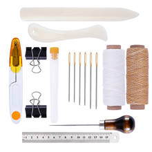 Kit de herramientas para manualidades de cuero, juego de iniciación, carpeta de hueso, Creaser de papel, hilo encerado, punzón, agujas de ojo grande, trabajo para LeatherCraft 2024 - compra barato