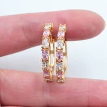 Gold Color Women Fashion Lovely Pink White Oval Cubic Zirconia CZ Huggie Hoop Earrings Jewelry 2024 - buy cheap