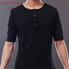 Camiseta latina de cuello redondo para hombres, trajes de baile, ropa de baile latino contemporáneo, competición de Baile Caliente 2024 - compra barato