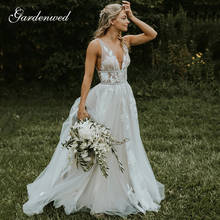 Elegant Lace Appliques Boho Wedding Dresses V Neck Backless A Line Illusion Bride Dresses Open Back Long Tulle Bridal Gowns 2024 - buy cheap