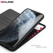 QIALINO-Funda de cuero genuino para iPhone 11/11 Pro Max, carcasa con ranura para tarjeta, soporte magnético para teléfono de coche, XR/XS Max 2024 - compra barato