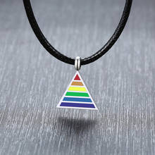 Collares con colgante de arcoíris para hombres, lesbiana Gay, LGBTQ, triángulo de orgullo, regalo para mujer, cadena de cuerda negra, soporte de grabado 2024 - compra barato