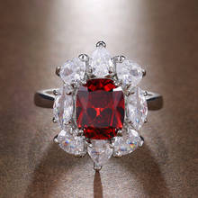 Personalidade rubi princesa corte vermelho cor oval anel de zircão cúbico romântico anel de dedo para o casamento feminino jóias bague acessórios 2024 - compre barato