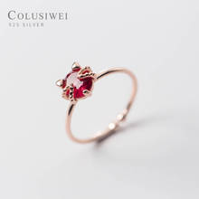 COLUSIWEI Cute Cat Red Crystal Ring for Women Fashion Genuine 925 Serling Silver Open Adjustable Finger Rings Fine Jewelry 2024 - buy cheap