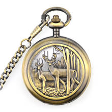 Relojes de bolsillo de bronce Retro para hombre y mujer, reloj de bolsillo de cuarzo Vintage con diseño de venado encantador, con cadena FOB, regalos 2024 - compra barato