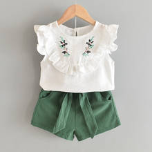 Conjunto de ropa para niña, traje de verano para niña, Top de cuello redondo con flores y pantalones cortos, trajes de 2 uds., ropa sin mangas para niño de 3 a 7 años 2021 2024 - compra barato