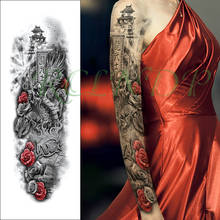 Водонепроницаемая Временная тату-наклейка цветок воин Дракон башня китайская буква полная рука поддельные тату флэш-тату для мужчин и женщин 2024 - купить недорого