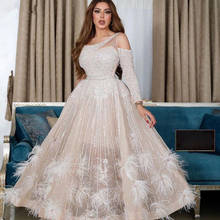 Luxo beading penas vestidos de baile 2020 chique tornozelo comprimento dubai árabe formal vestido mangas compridas única noite vestidos festa 2024 - compre barato
