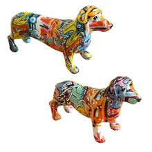 Painted Colorful Dachshund Statue Collectible Dog Figurine Table Decoration 2024 - buy cheap