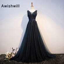 Custom-made Black Evening Gowns for Women Sleeveless Beaded Appliques Tulle Backless Wedding Party Long Dresses Evening 2024 - buy cheap