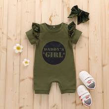 0-24M Newborn Baby Boy Girl Short Sleeve Letter Print Cotton Romper Jumpsuit Headband/Hat 2PCS Amry Green Summer Clothes 2024 - buy cheap