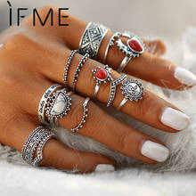 Conjunto de anéis vintage boêmios midi dedos para mulheres, lua sol étnico pedra natural vermelha junta joias presente 14 sementes 2024 - compre barato