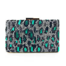 Bolsa clutch com estampa de leopardo, bolsa carteira da moda com lantejoulas bordadas para festa à noite, bolsa elegante para mulheres 2024 - compre barato