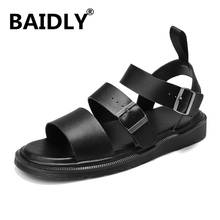 Summer Men Sandals Outdoor Sneakers Men Handmade Casual Shoes Leather Men Breathable Beach Sandals Sandalia Masculina 2024 - buy cheap