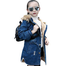 Girls Winter Denim Coats Autumn Children Outerwear Girls Casual Long Denim Jacket Girl Coats 6 8 10 12 13 14 Year 2024 - buy cheap