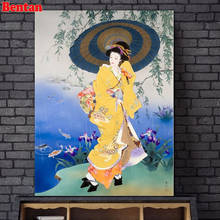 Pintura de diamantes 5D para decoración del hogar, cuadro con diamantes de imitación cuadrados y redondos, imagen de Geisha japonesa, bordado 2024 - compra barato