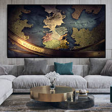 Mapa da arte de parede para sala de estar, arte impressa com fichário dos sete reinos, pintura a óleo, pôster artístico, decoração 2024 - compre barato