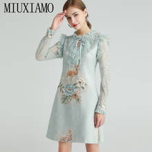 MIUXIMAO 2021 Spring Summer Newest  Diamond  Flower Lace Stitched Long Sleeve Lotus Edge Elegant Casual Dress Women Vestidos 2024 - buy cheap