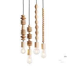 Luminária pendente estilo nórdico, candelabro de madeira com contas geométricas, iluminação suspensa para sala de estar 2024 - compre barato