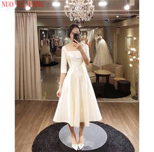 Simple Tea Length Wedding Dresses With Half Sleeves White Ivory Korea Bridal Dress Vestido De Novia Cheap A-line Wedding Gowns 2024 - buy cheap