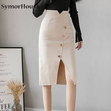 New Women Knee-Length Skirts High Waist Work Wear OL Skirt With Buttons Elegant Ladies Stretch Casual Slit Pencil Skirt 2024 - buy cheap