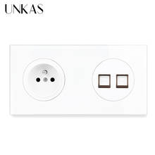 UNKAS French Standard Wall Socket + Dual RJ45 Internet Data Computer Jack 172MM*86MM Tempered Luxury Crystal Glass Panel Outlet 2024 - buy cheap