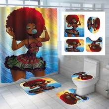 Африканский американский женский водонепроницаемый набор занавесок для душа афро ванная штора s с ковриками чехол для унитаза нескользящий Набор ковриков для ванной 2024 - купить недорого