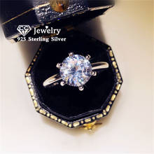 Anéis de casamento para mulheres, anéis de prata esterlina s925 6 garras 1ct de zircônio cúbico, anel simples de noivado, acessórios de joias finas 2024 - compre barato