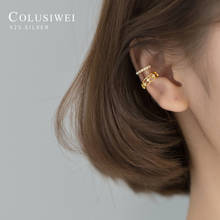 Colusiwei новый 925 стерлингового серебра сверкающие циркон золотая звезда Цвет асимметричные серьги-клипсы для Для женщин, хорошее ювелирное изделие, отверстие для наушников с клипсой 2024 - купить недорого