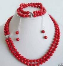 Free shipping  Charming fashion 6mm Red Coral necklace earring bracelet jewelry set 2024 - buy cheap