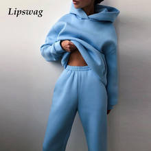 Women Elegant Solid Two Piece Sets Autumn Winter New Casual Hooded Pullover Tops and Elastic Waist Pants Set Long Sleeve Outfits 2024 - buy cheap