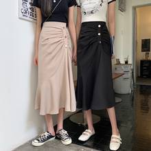 Woman Long skirts Summer 2021 Korean version of high waist slim mid-length pleated hip a-line skirt  wrap skirts summer 2024 - buy cheap