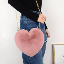 Bolso de hombro de felpa con forma de corazón, bolsa cruzada con cadena y cremallera, para otoño e invierno, novedad de 2020 2024 - compra barato