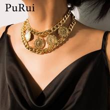PuRui Punk Chunky Pendant Necklace Coin Tassel Layered  Statement Cuban Link Chain Choker Necklace for Women Fashion Jewelry 2024 - buy cheap