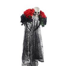Women Halloween Artificial Rose Flower Skull Face Headband with Black Lace Veil Mexican Day of The Dead Crown Cosplay Hair Hoop 2024 - buy cheap