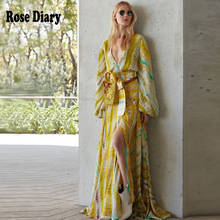 RoseDiary Designer Runway Single Breasted Maxi Long Dress Party Night Dresses with Sashes Vintage Striped Longa Vestidos Elbise 2024 - buy cheap