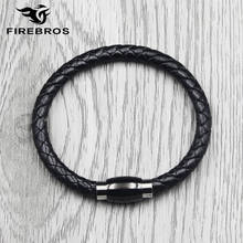 FIREBROS-pulsera de piel trenzada auténtica para hombre y mujer, brazalete magnético de acero inoxidable, Color negro, joyería, envío directo, novedad de 2021 2024 - compra barato