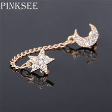 Pinksee-pendientes de cristal con forma de luna y estrella para mujer, joyería elegante con doble agujero para la oreja, diamantes de imitación, nuevos 2024 - compra barato