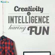 Criatividade é inteligência tendo divertimento escritório adesivo de parede decoração de casa vinil arte murais palavras autoadesivas citação poster yt2429 2024 - compre barato