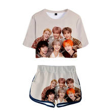 Conjunto de duas peças feminino, moda kpop nct, camiseta esportiva de verão, conjunto curto para mulheres, top crop 2024 - compre barato