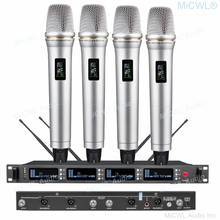 Micwl 4 microfone digital sem fio, para karaokê, sistema com 4 antenas de grande alcance, microfone de pescoço de ganso 2024 - compre barato