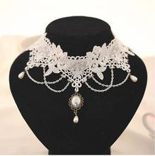 Imitation Pearl White Black Lace Choker Necklaces Bridal Jewelry Women Wedding Tattoo Tassel Punk Style Lace Pendant 2024 - buy cheap